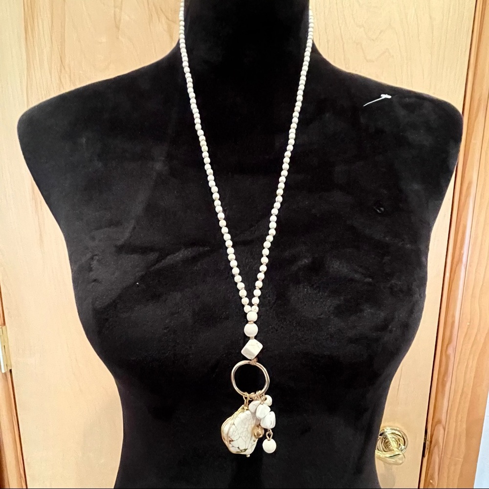 Ivory Beaded Necklace with faux stone charms
